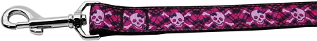 Hot Pink Plaid Skulls Nylon Dog Leash 5/8 inch wide 4ft Long